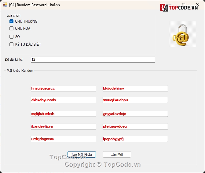 [Sharecode] Tools tạo mật khẩu ngẫu nhiên hàng loạ,Tools tạo pass hàng loạt,Tools tạo mật khẩu ngẫu nhiên